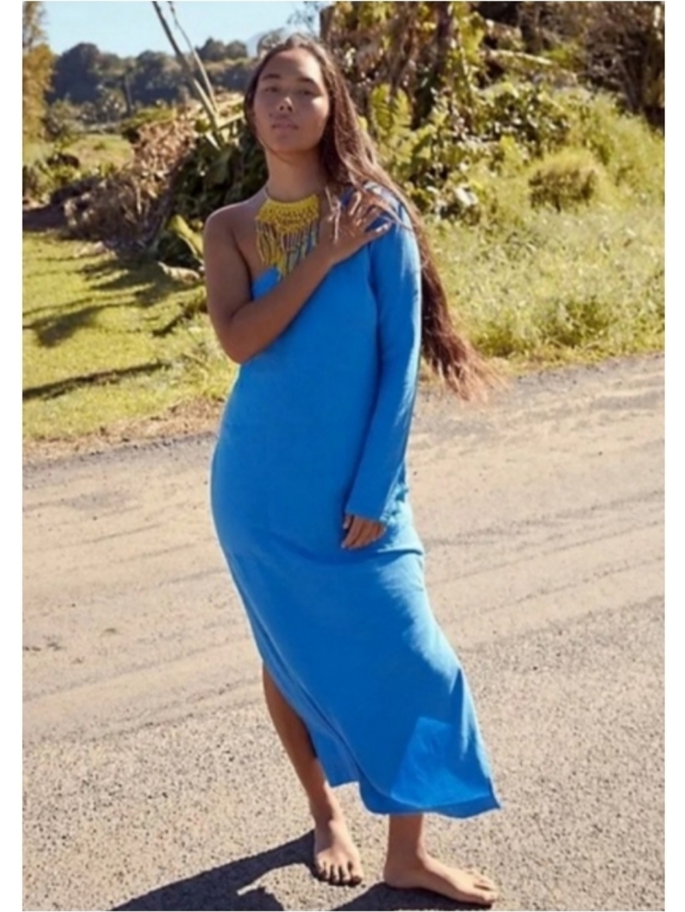 Free People Beach Evangeline One Shoulder Midi Dress Super Sonic Blue Nwt